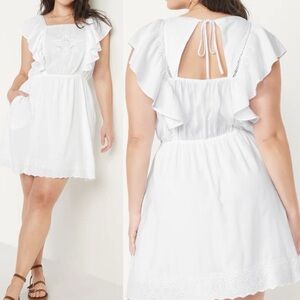 NWT Old Navy Flutter Sleeve Tie Back Eyelet Mini Dress 4X White Cottagecore Boho